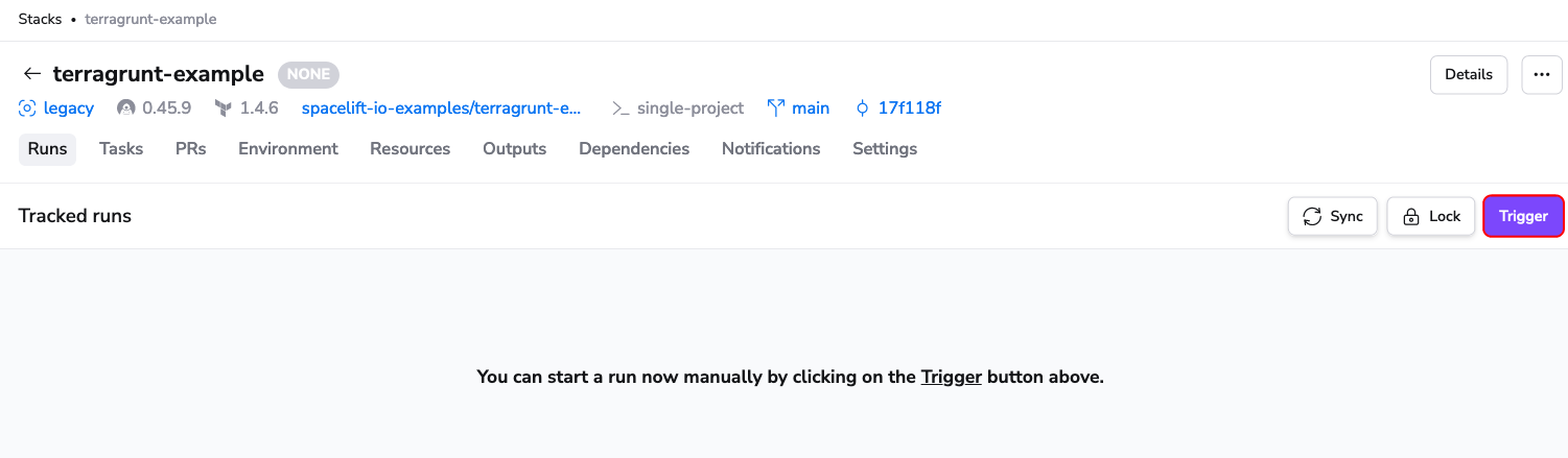 Stack Deployment - Trigger run button